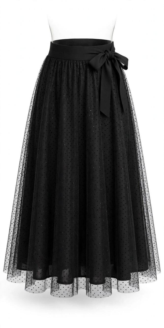 RED Valentino Point d'Esprit Black Polka DotTulle Midi Skirt NWT IT40/US4